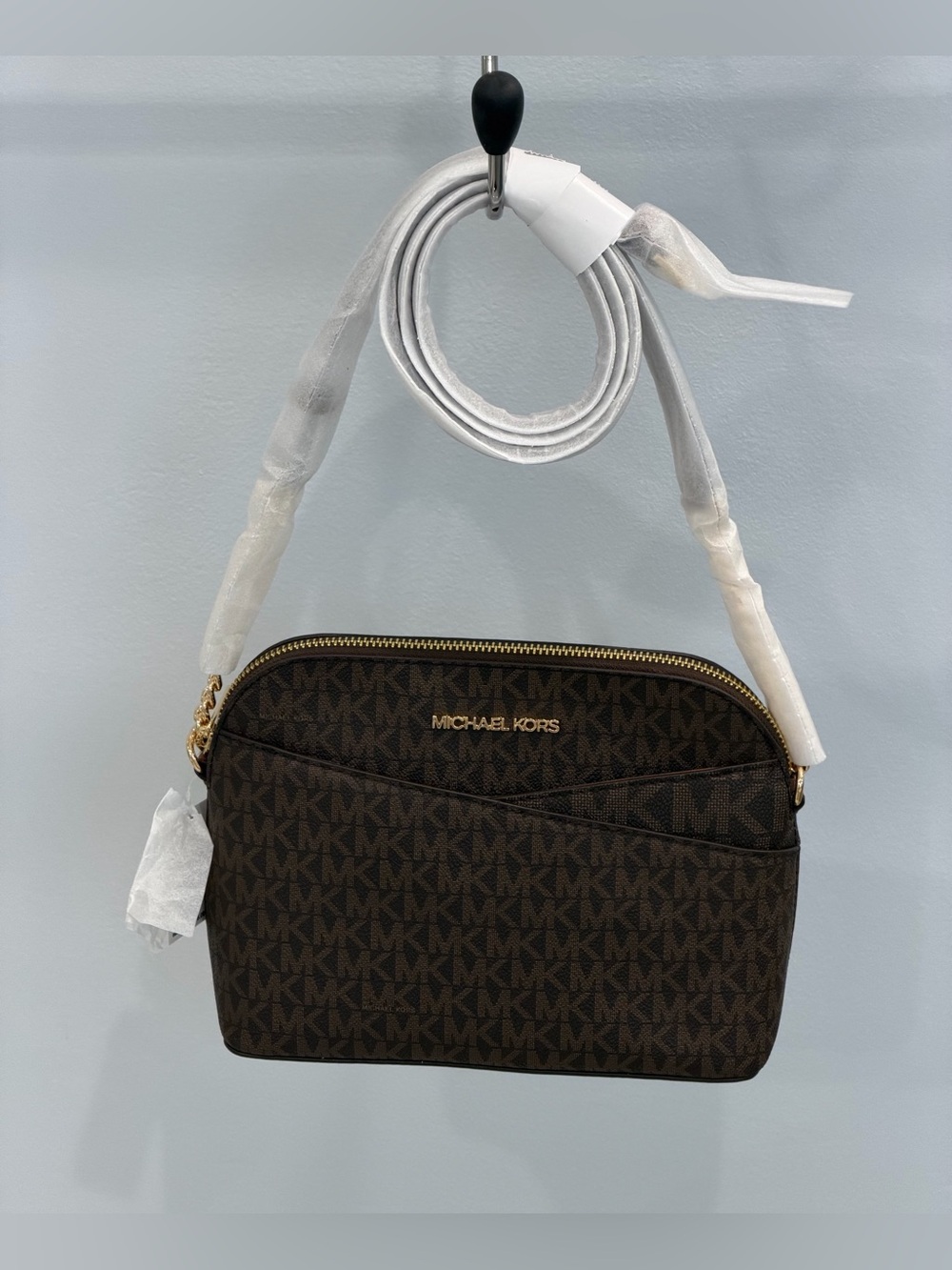 Michael Kors Brown Logo-Print Crossbody with Gold Hardware
